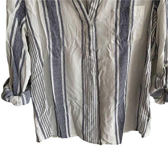 JOIE Silk Striped Popover Blouse Blue White L - Picture 2 of 10
